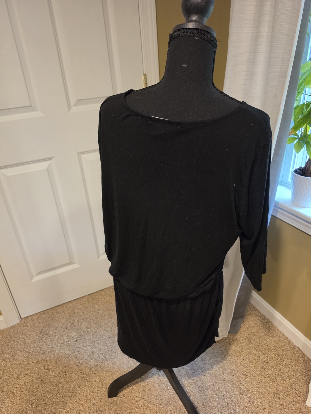 Women’s Black Zip-Front Drawstring Dress - Picture 3 of 4